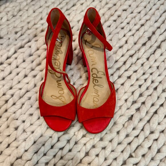 Sam Edelman Susie Red Suede Heel Sandals - womens 6.5 - Picture 4 of 8